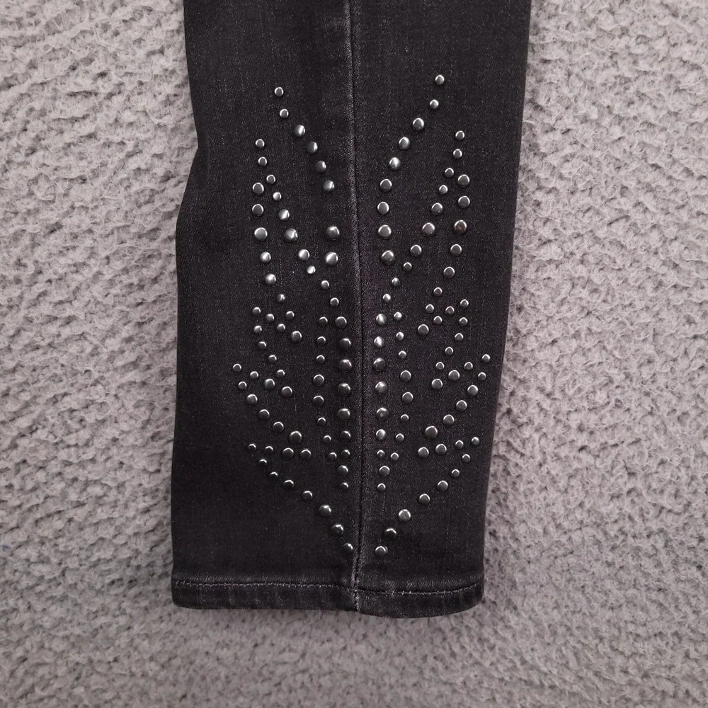LEVIS‎ 721 Jeans Size 32 High Rise Skinny Faded Black Denim Studded Flames